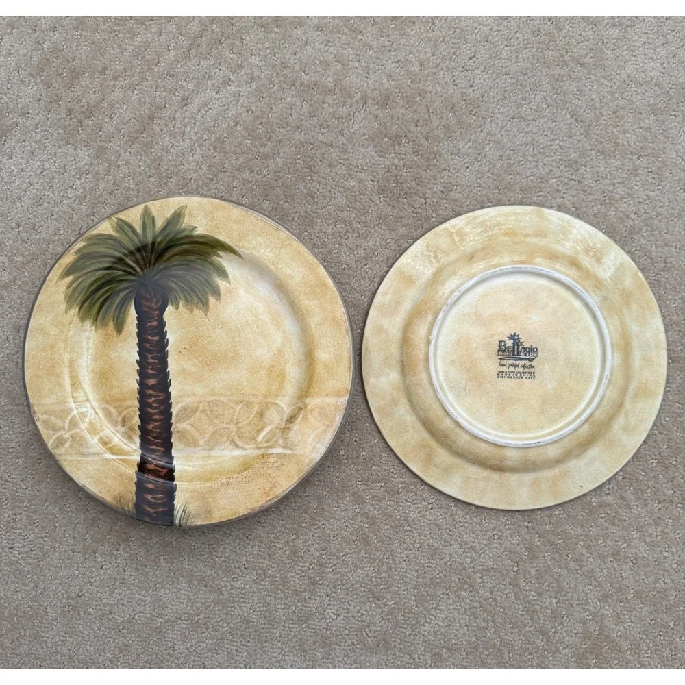 BELLAGIO Tabletop Unlimited Palm Tree Dinner Plates Set of 4 Hand Painted 10.5